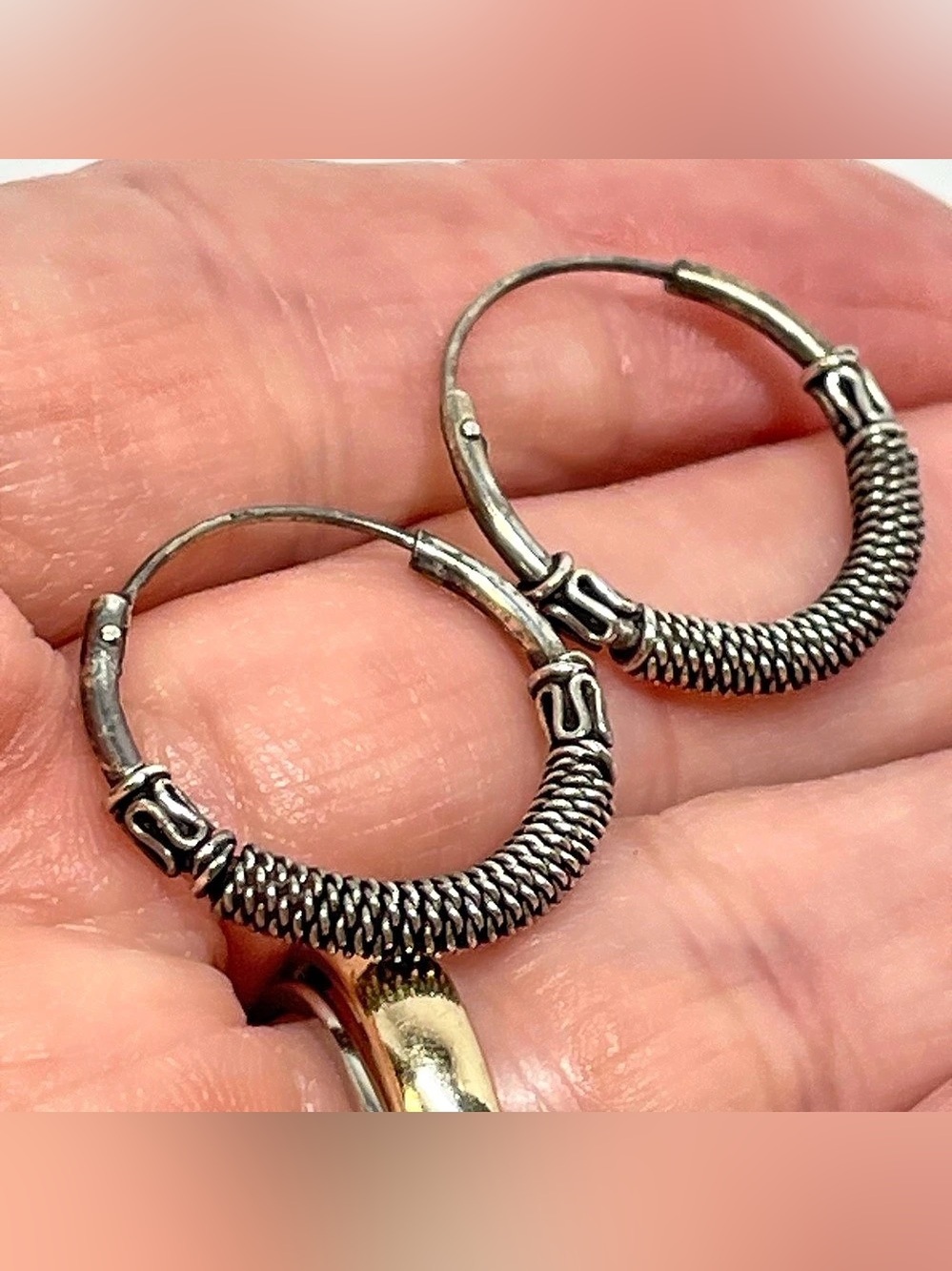 Balinese Style Sterling Silver 925 Infinity Sleeper Hoop Earrings 2.41g